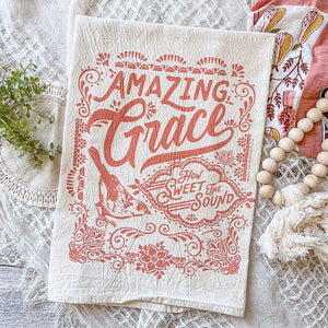 Amazing Grace Ornamental Bird Hymn Tea Towel