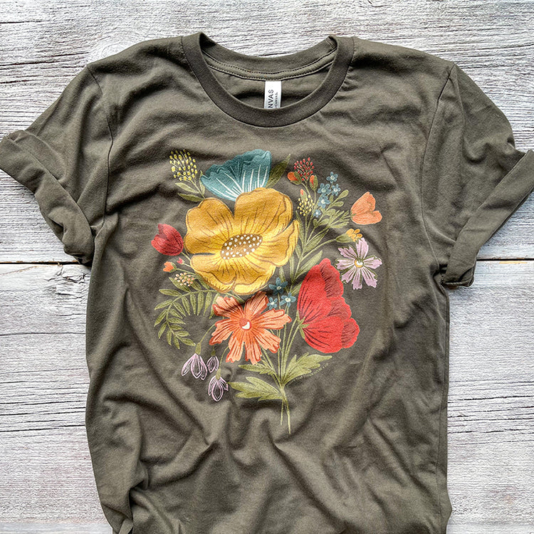 Colorful Flower Bouquet Tee / T Shirt - 100% cotton