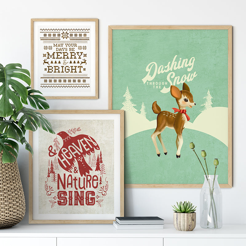 Dashing Through Vintage Reindeer Art Poster Print - Fancy Design House Co.