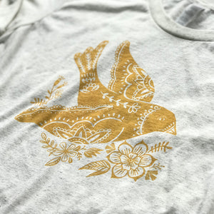 Folk Floral Bird Triblend Tee / T Shirt