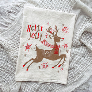Holly Jolly Dashing Reindeer Christmas/Holiday Tea Towel