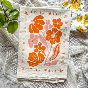 It Is Well with My Soul block florals Hymn Tea Towel