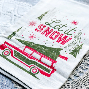 Let it Snow Vintage Wagon Christmas/Holiday Tea Towel