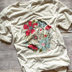 Patriotic / Red, White and Blue Floral Bouquet Triblend Tee / T Shirt