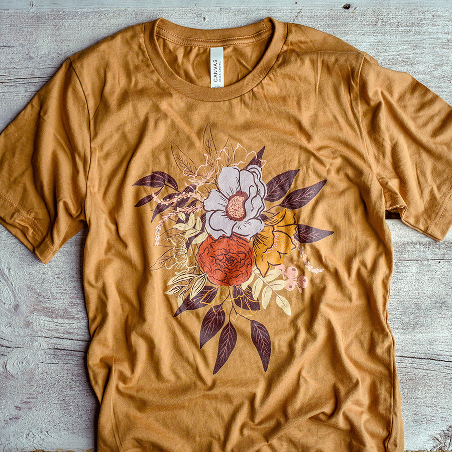 Dropship Floral Hand T-shirt, Hiking Shirt, Boho Festival Tee