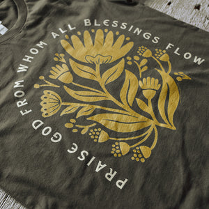 Praise God From Whom All Blessings Flow Floral 100% Cotton Tee / T Shirt