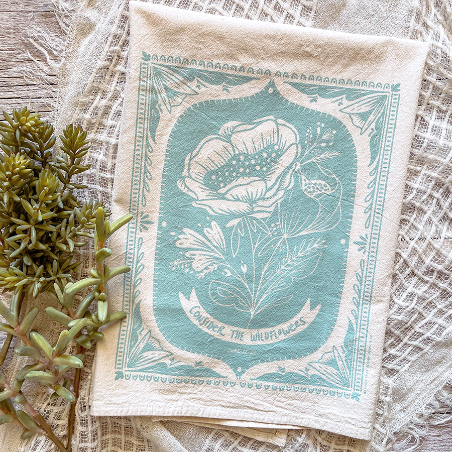 Consider the Wildflowers Scripture Tea Towel