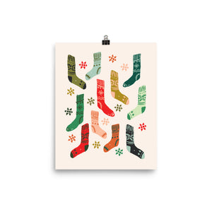 Colorful Christmas / Winter Socks Art Poster Print