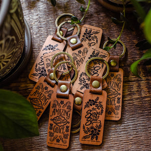 Then Sings My Soul Wooden with Leather Loop Hymn Keychain