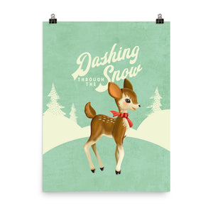 Dashing Through the Snow Vintage Reindeer Art Poster Print