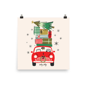 Christmas Car Art Poster Print