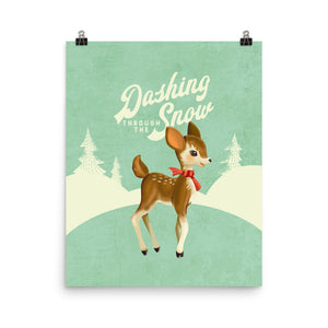 Dashing Through the Snow Vintage Reindeer Art Poster Print