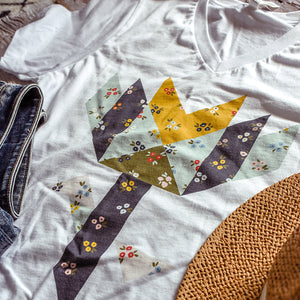 Sweet Floral Fill Quilt Flower V-Neck Tee / T-Shirt