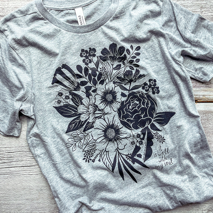 It Is Well with My Soul black Floral print Tee / Tshirt - Fancy
