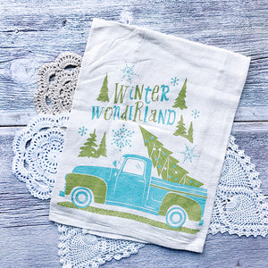 Winter Wonderland Pickup Truck Christmas/Holiday Tea Towel