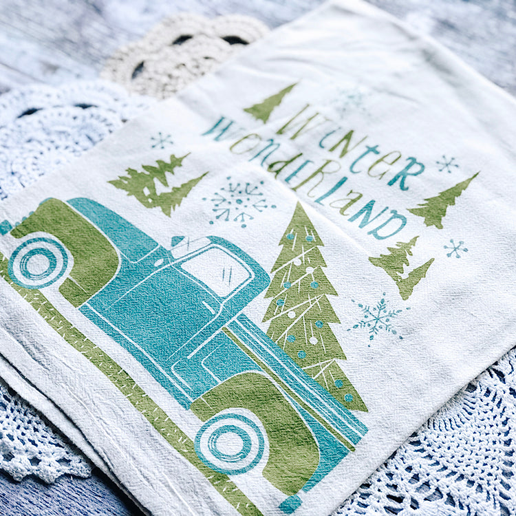 Winter Wonderland Pickup Truck Christmas/Holiday Tea Towel